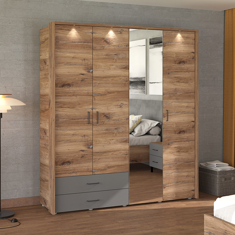 armadio industry 4 ante con specchio, battente