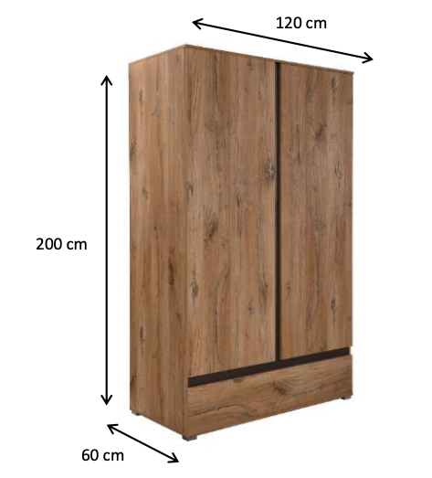 Armadio multiuso 2 ante un cassetto, finitura Rovere e Antracite