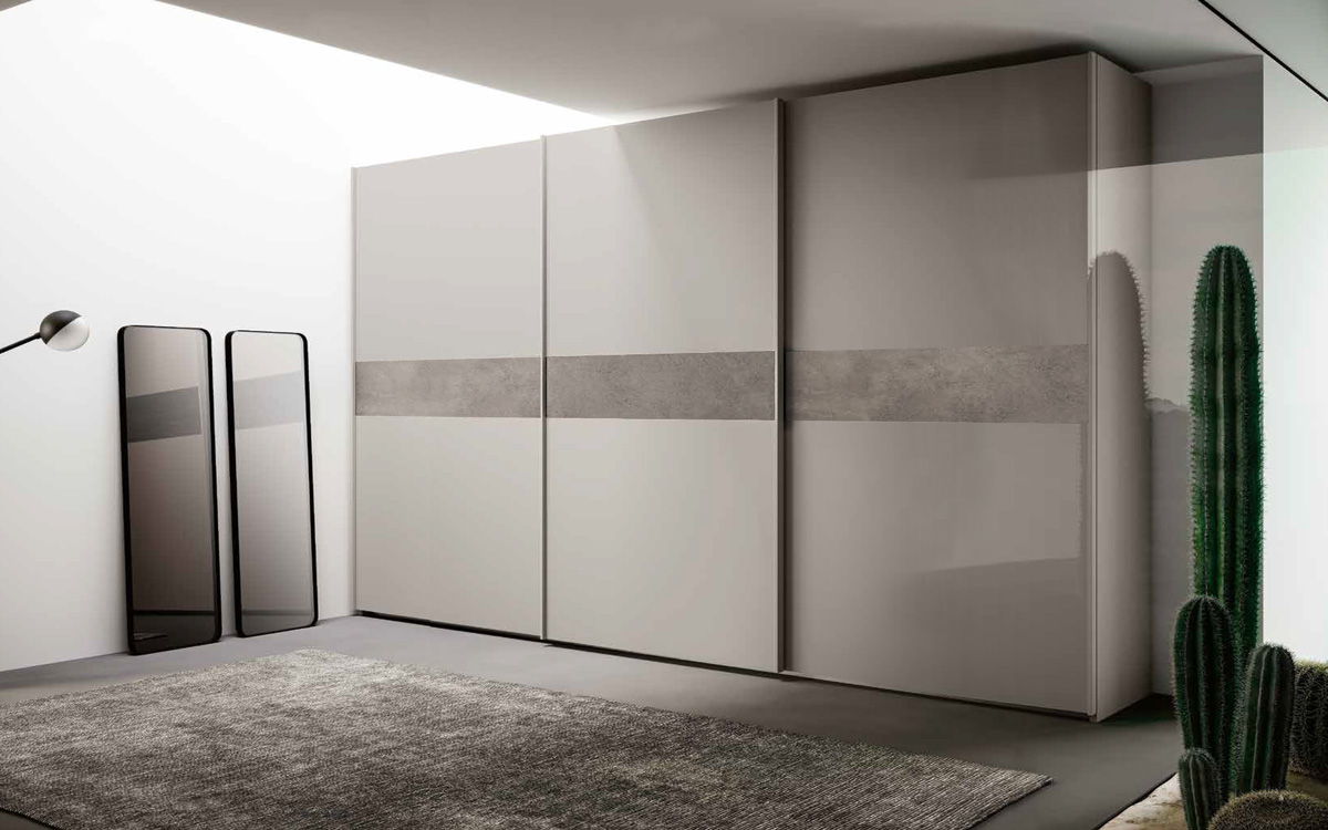 Armadio scorrevole a 3 ante Grigio seta e Ardesia Cemento