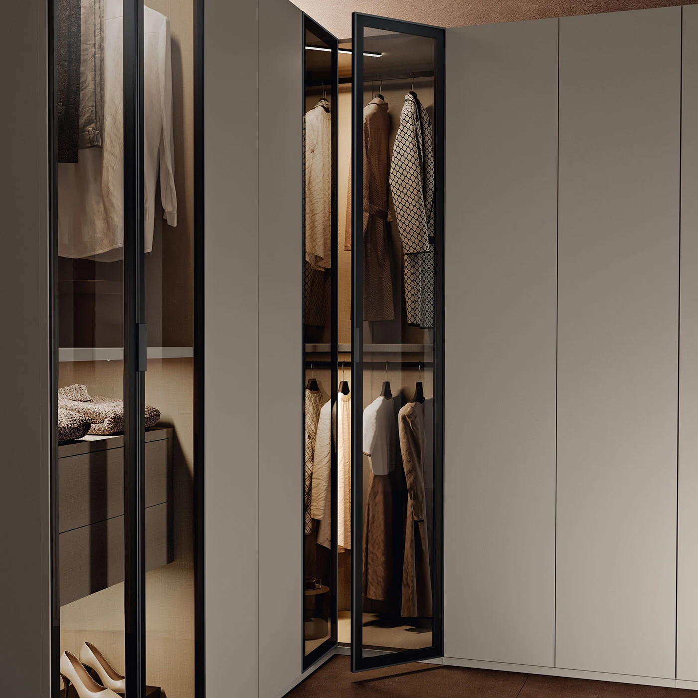 Armadio ad angolo con 10 ante battenti, Corda e dettagli Metal grey Zenzero Shop