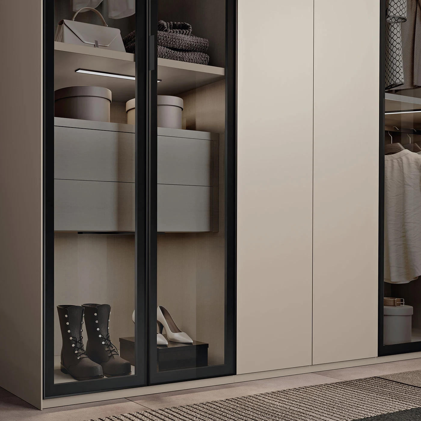 Armadio ad angolo con 10 ante battenti, Corda e dettagli Metal grey Zenzero Shop