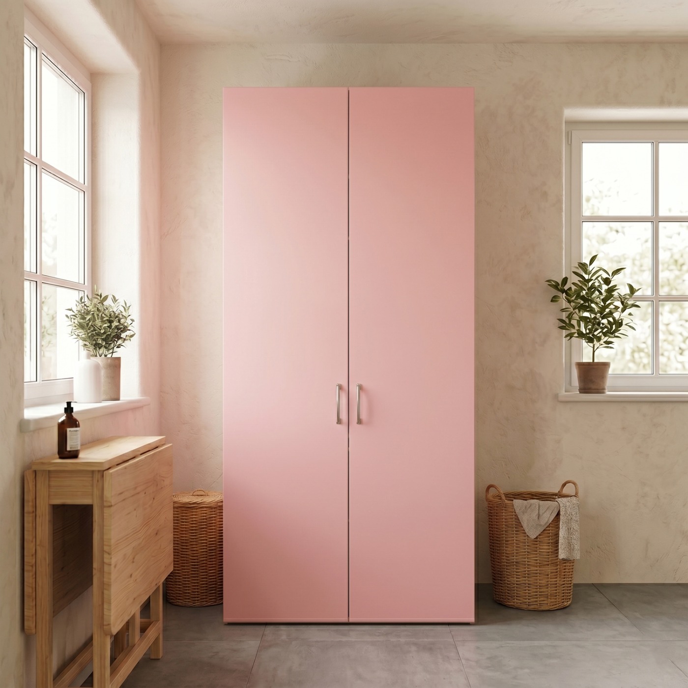 Armadio lavanderia 2 ante, Grigio dorian e Rosa bubble, L.90
