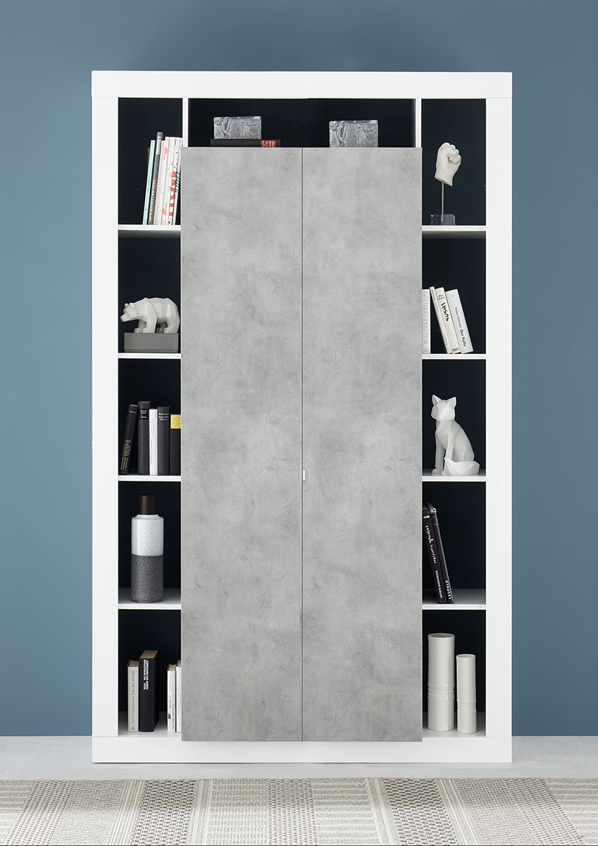 Colonna dispensa a 2 ante moderna, colori Bianco lucido e Cemento