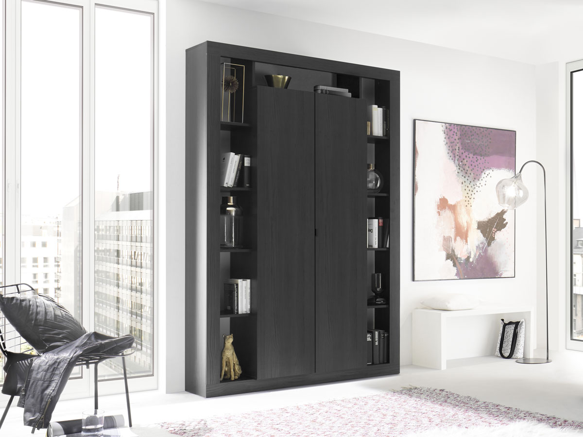 Dispensa Libreria a 2 ante, finitura Nero frassinato, Made in Italy