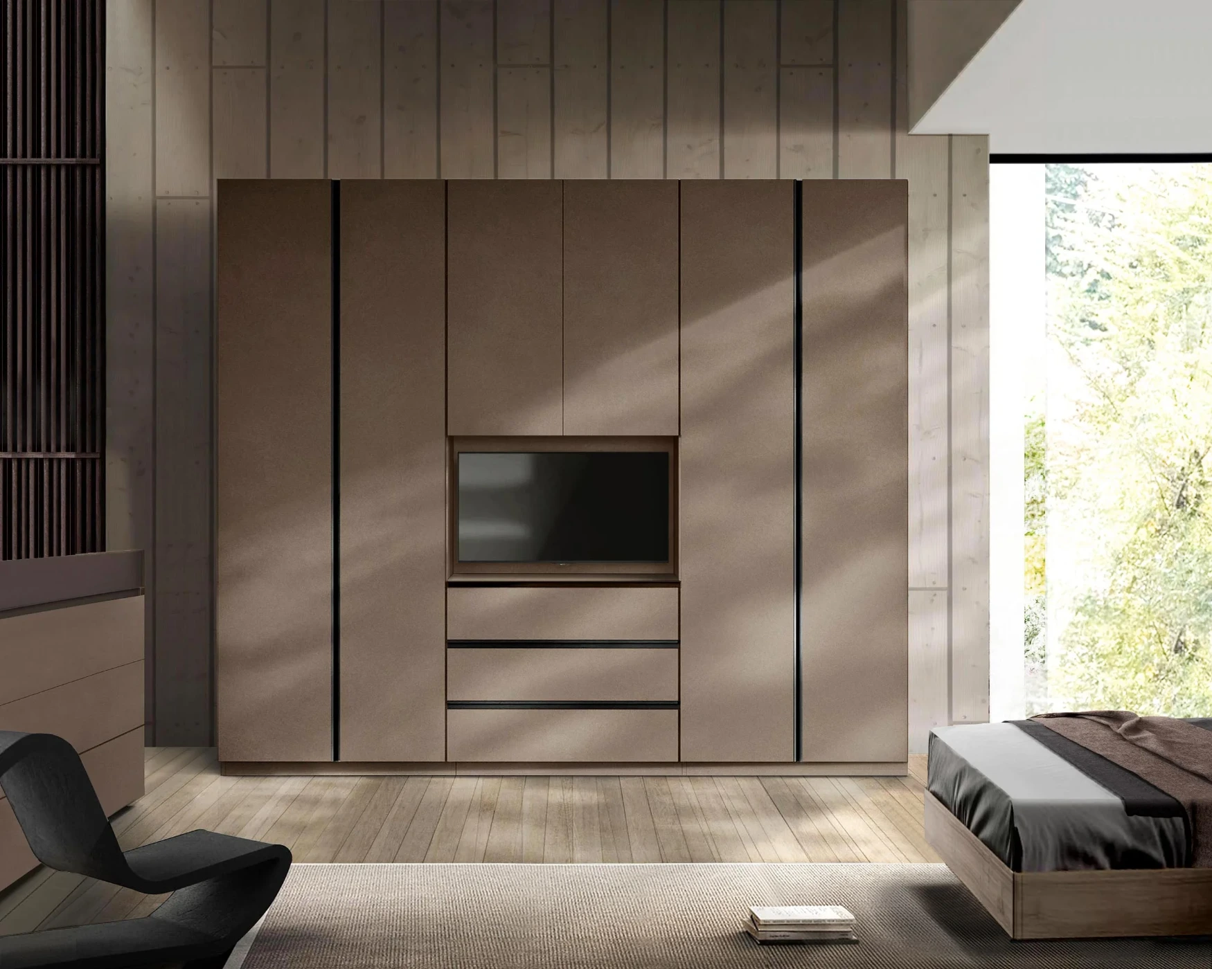 Armadio con tv girevole, finitura Bronzo, prevendita a prezzo scontato, spedizione gratuita