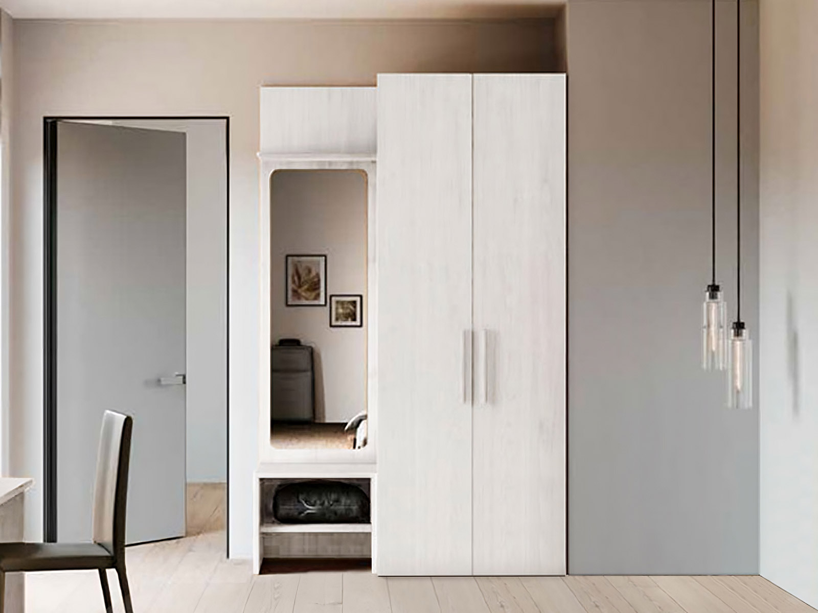 Armadio 2 ante con boiserie, finitura Bianco altea