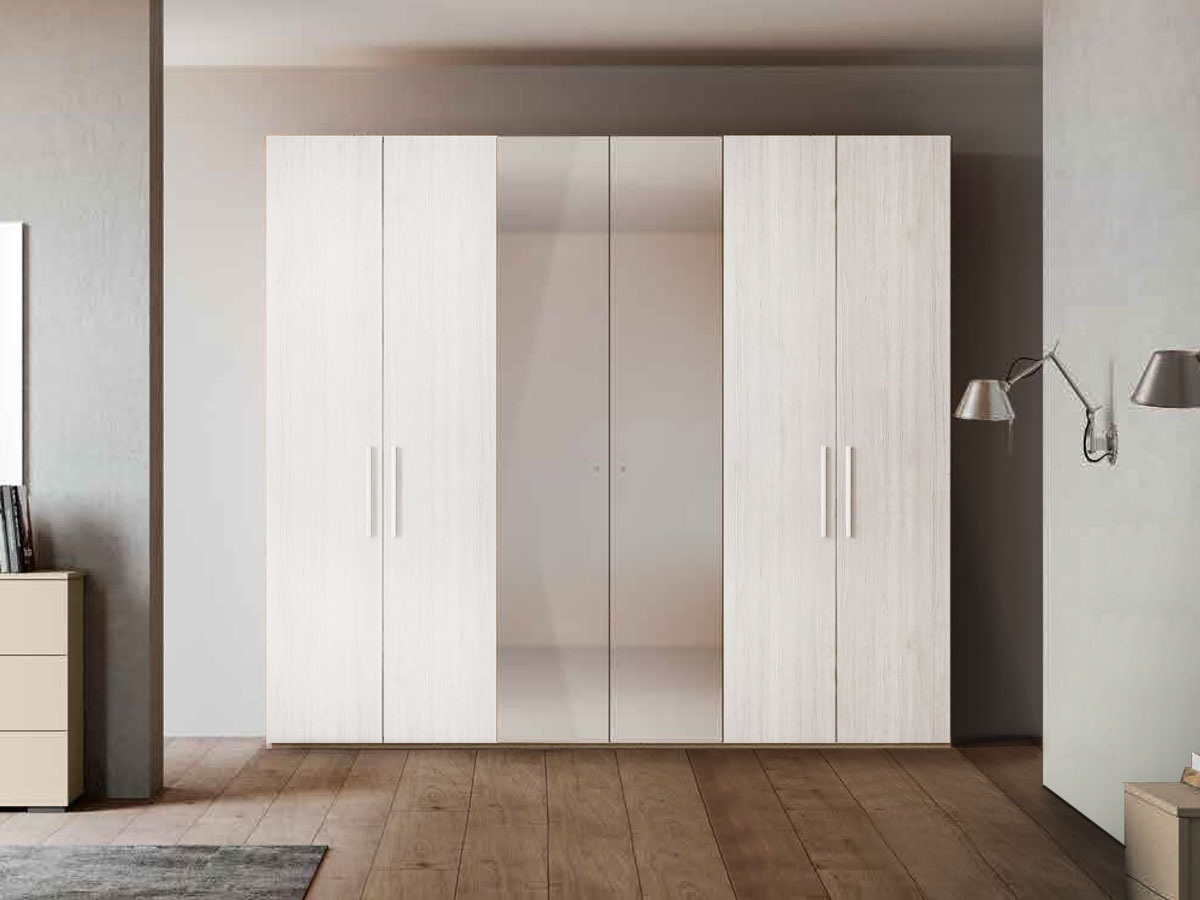 Armadio battente 6 ante con 2 ante specchio, Bianco altea