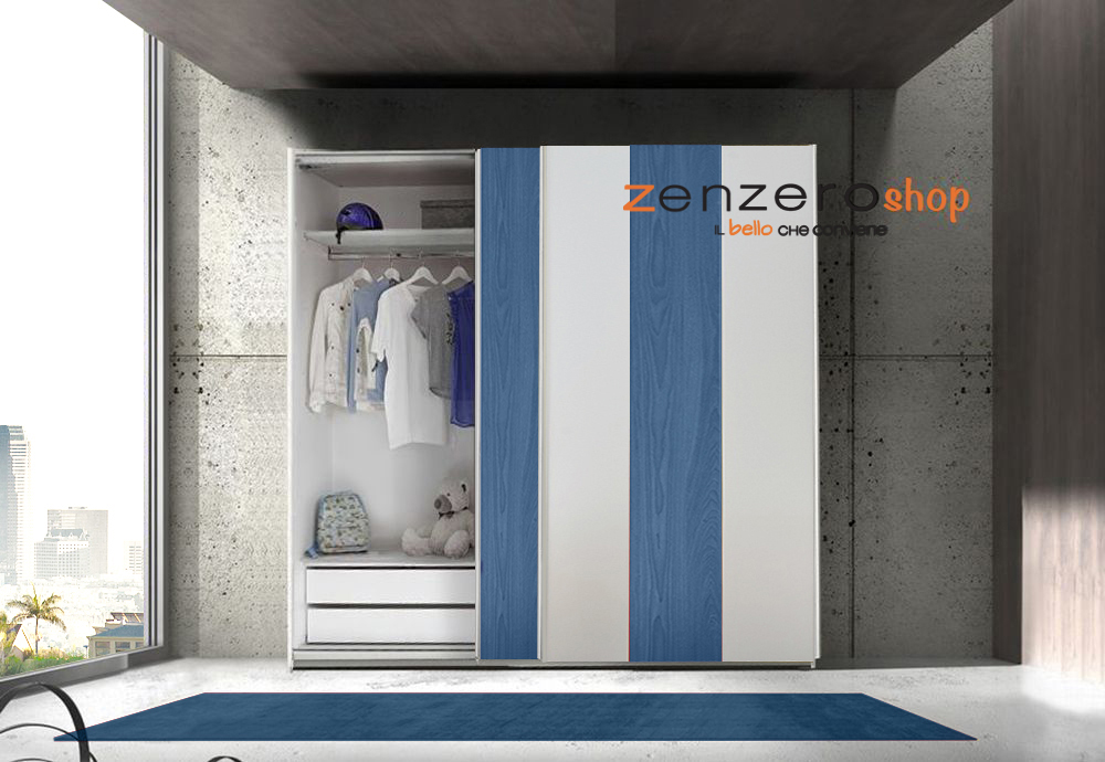 Armadio Vertigo 2 ante scorrevoli bianco opaco e blu