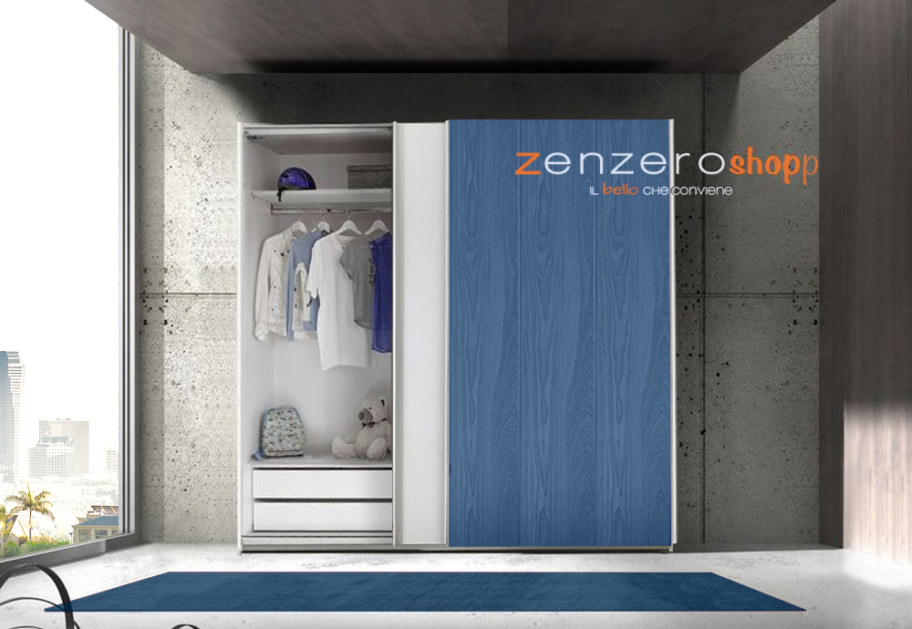 Armadio Like 2 ante scorrevoli bianco opaco e Blu