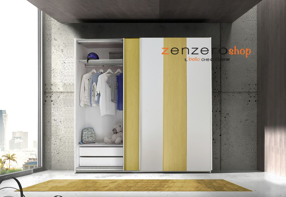 Armadio Vertigo 2 ante scorrevoli bianco opaco e giallo