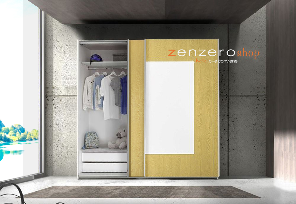 Armadio Square 2 ante scorrevoli bianco opaco e giallo