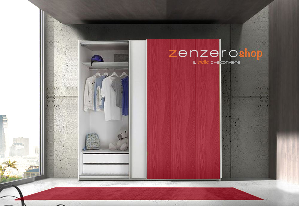 Armadio Vertigo 2 ante scorrevoli con anta tutta rossa e bianca opaca