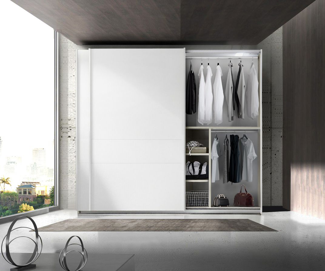 Moderno Armadio scorrevole scontato, bianco opaco, made in Italy