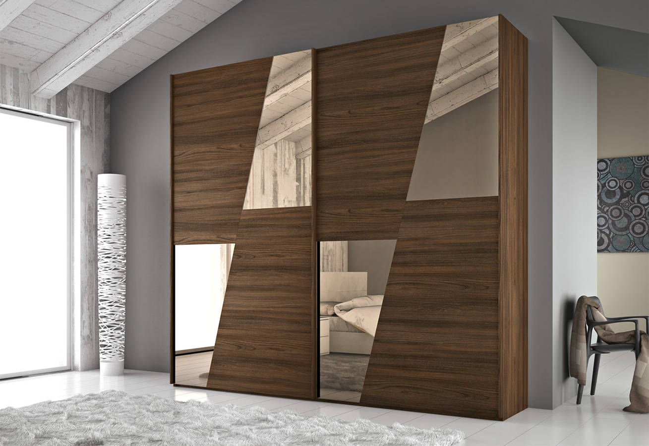 Armadio 2 ante scorrevoli Quercia brown e inserti specchi bronzo