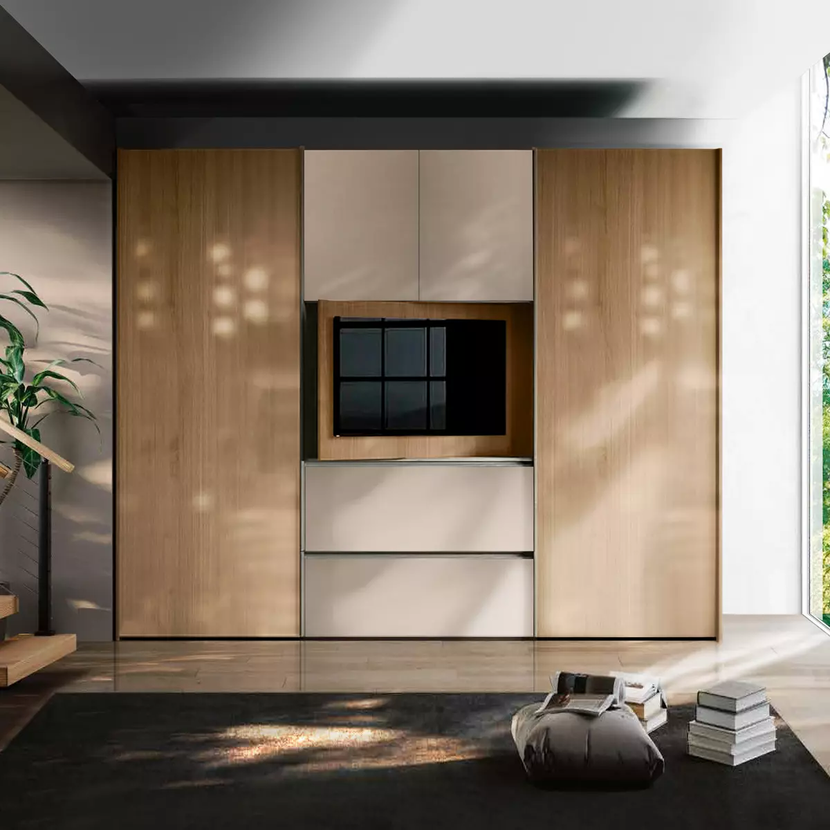 armadio noce biondo con pannello tv