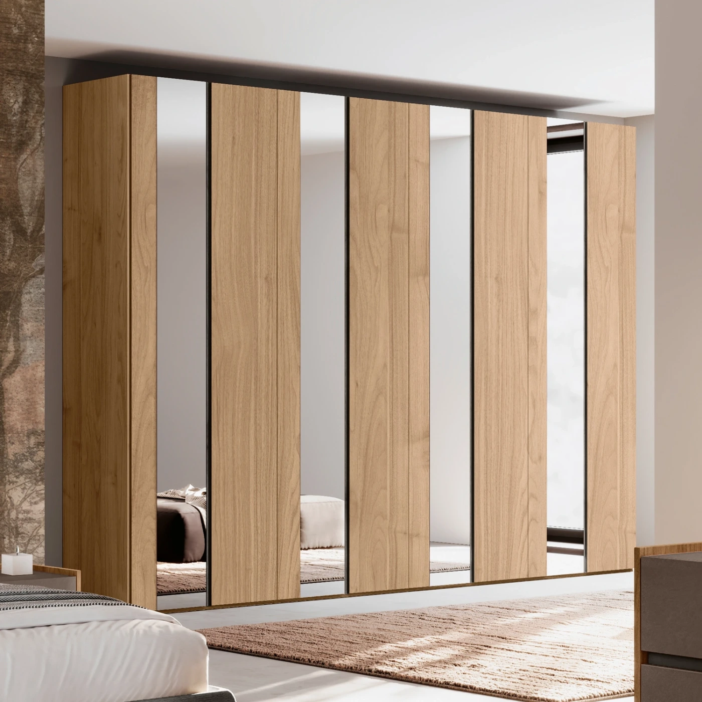 Armadio 8 ante battenti, Noce biondo con specchio, L.365