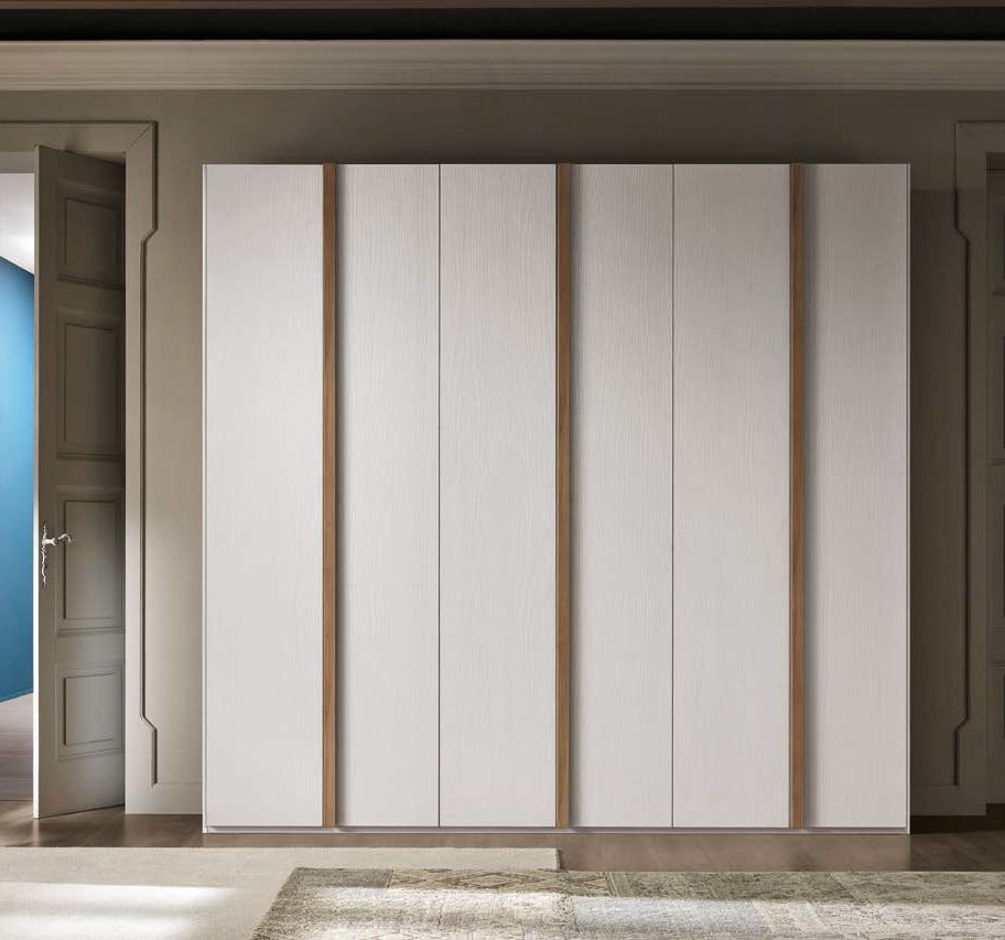 Armadio Noce bianco con maniglie Noce naturale, 6 ante battenti