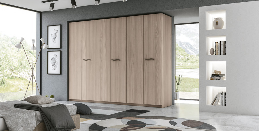 Armadio battente 6 ante, finitura Olmo Perla, Made in Italy