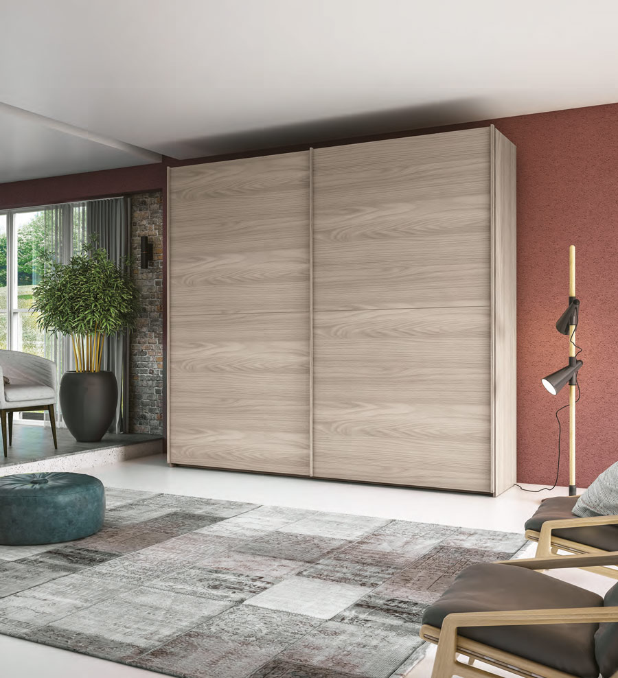 Armadio 2 ante scorrevoli, finitura Olmo Perla, made in Italy 