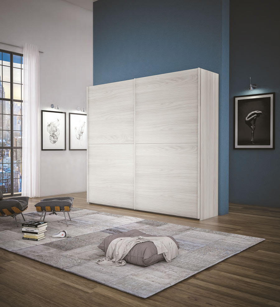 Armadio 2 ante scorrevoli, finitura Olmo Bianco, made in Italy