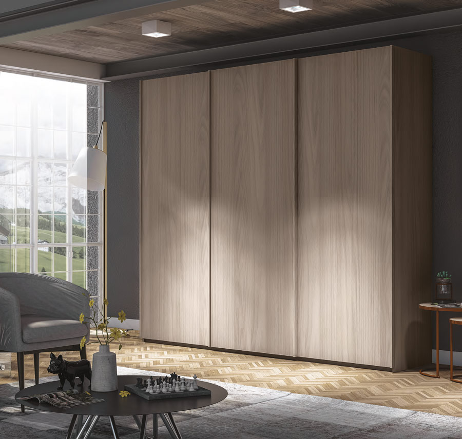 Armadio 3 ante scorrevoli, finitura Olmo Perla, made in Italy