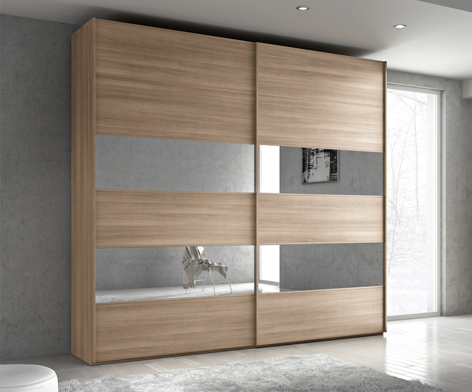 Armadio 2 ante scorrevoli olmo con fasce a specchio