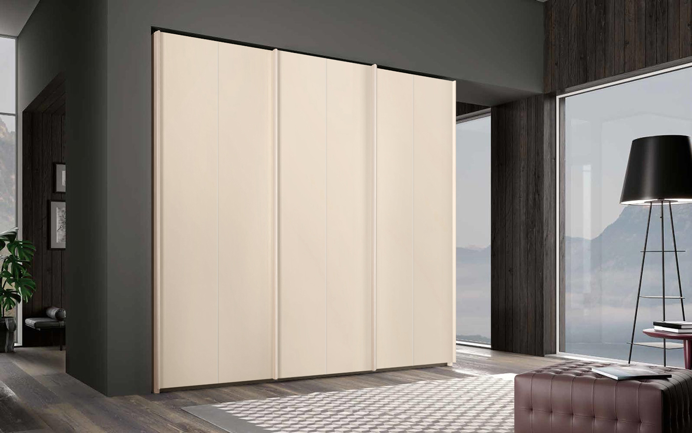 Armadio moderno scorrevole a 3 ante, finitura Orzo