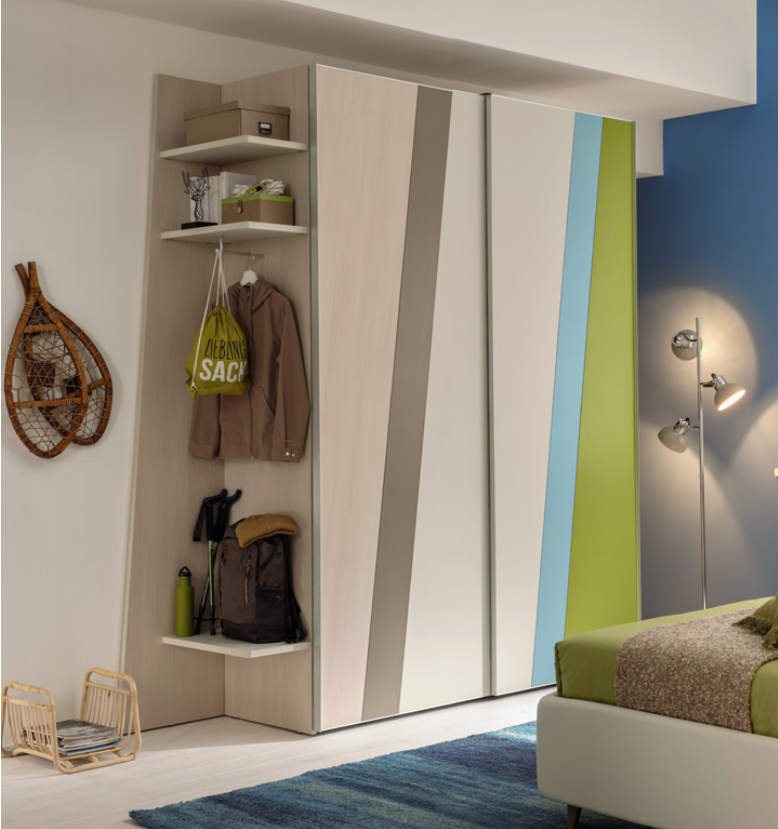 Armadio camerette L.155 Moretti Compact, Oliva, Tabacco e Cielo laccato