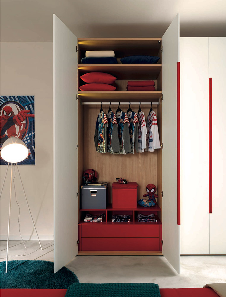 Armadio camerette Moretti Compact, Bianco frassino e Olmo