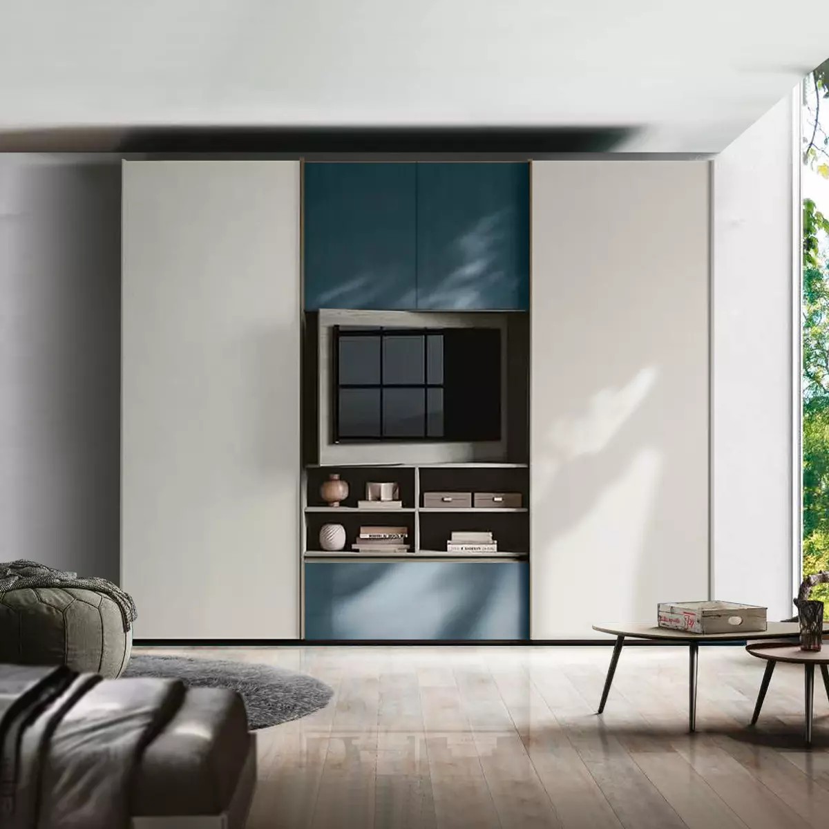 armadio scorrevole petrolio e grigio