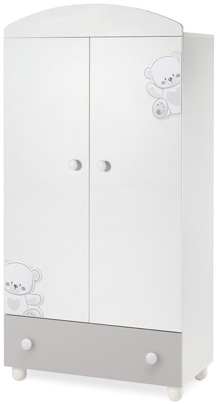 Culla Mr.Bear bianca e grigia con ruote, decori con orsetti