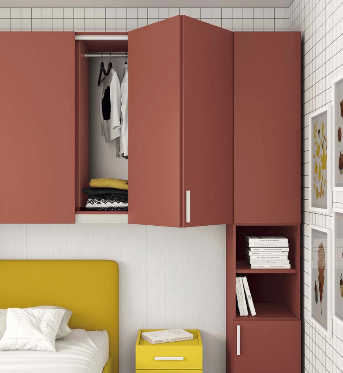 Armadio a ponte rosso Corallo, 5 ante battenti