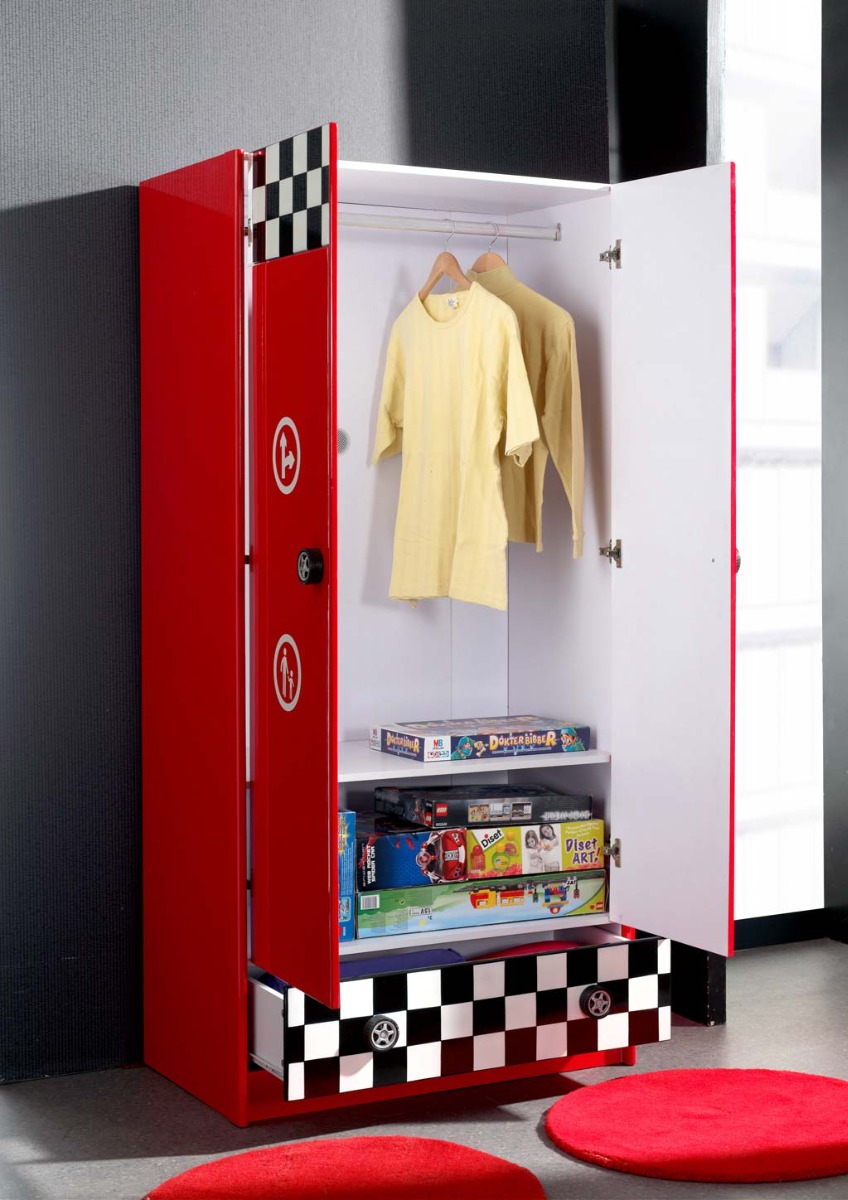 Letto a macchina per bambini, finitura Rosso laccato