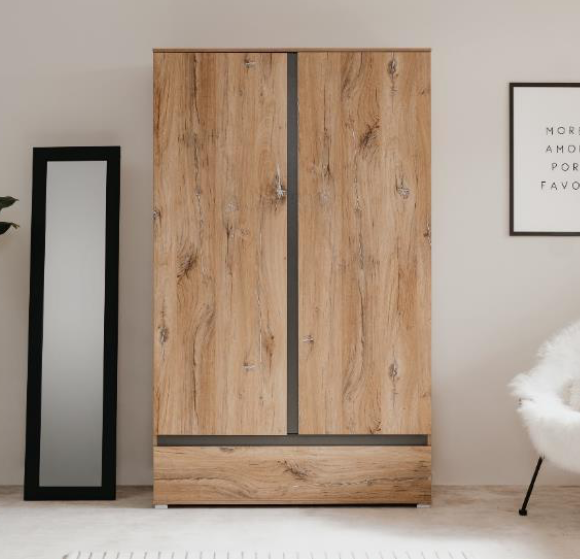 Armadio multiuso 2 ante un cassetto, finitura Rovere e Antracite