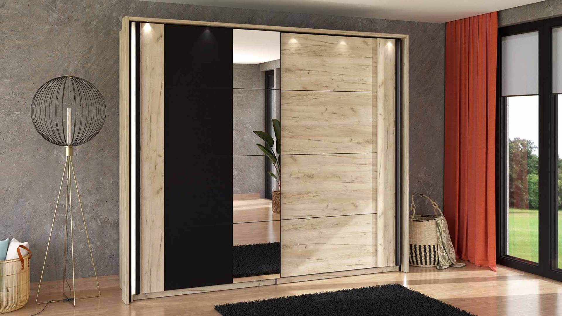 Armadio scorrevole con specchio stile industry