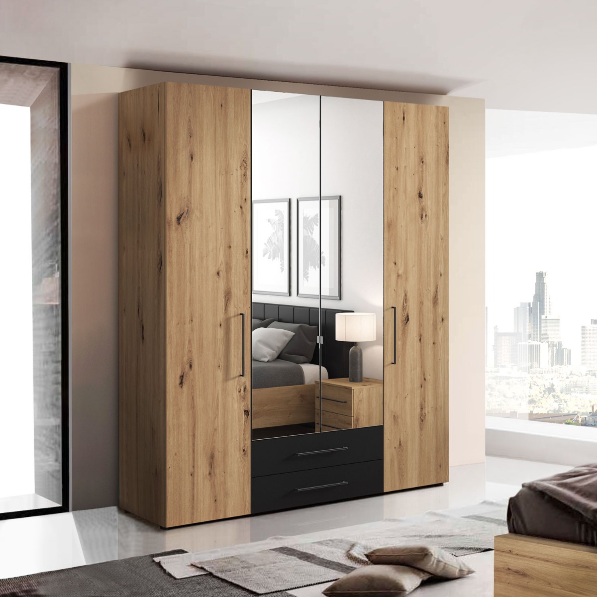 nuovo Offerte Black friday, Armadio 4 ante di design con specchi