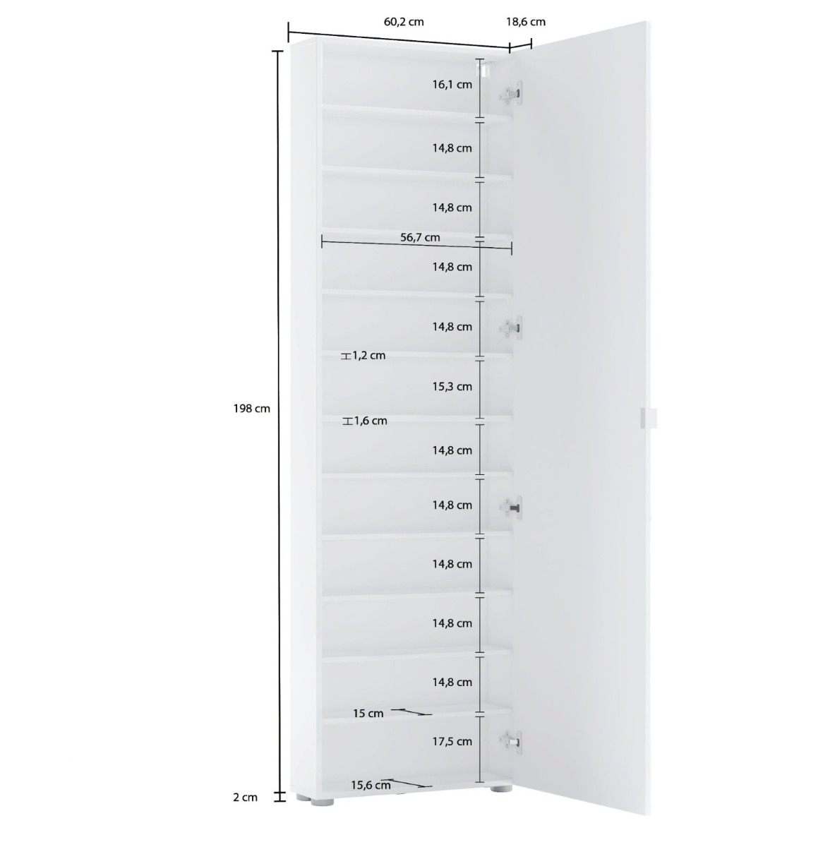Elegante Scarpiera ad un'anta con specchio, Made in Italy