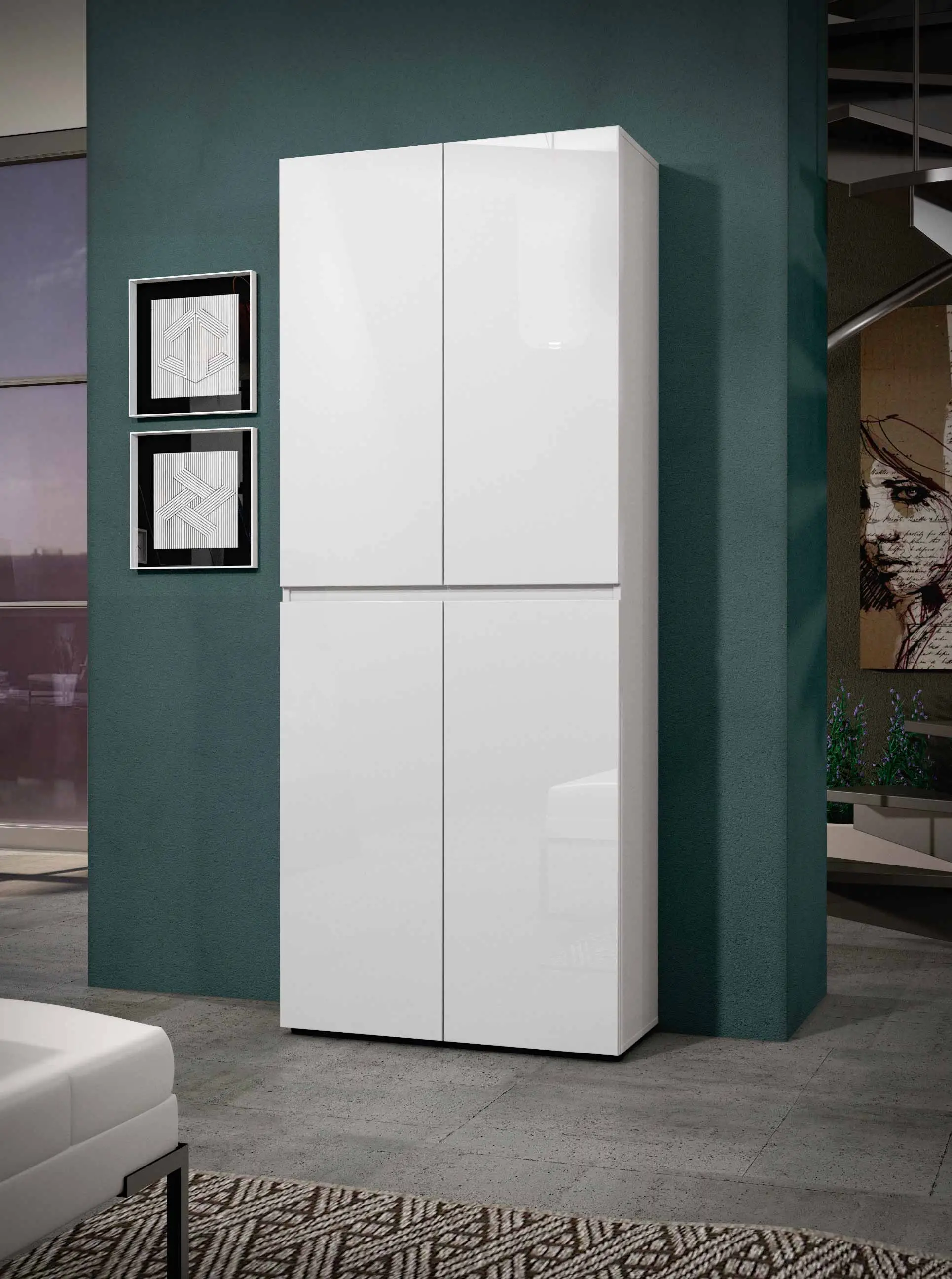 Armadio multiuso 4 ante minimal Bianco lucido in offerta