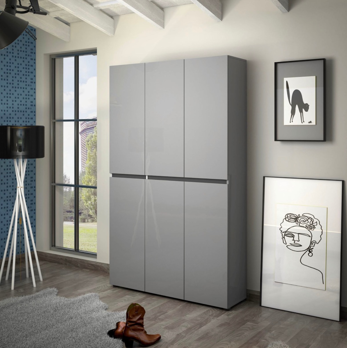 armadio grigio sei anta