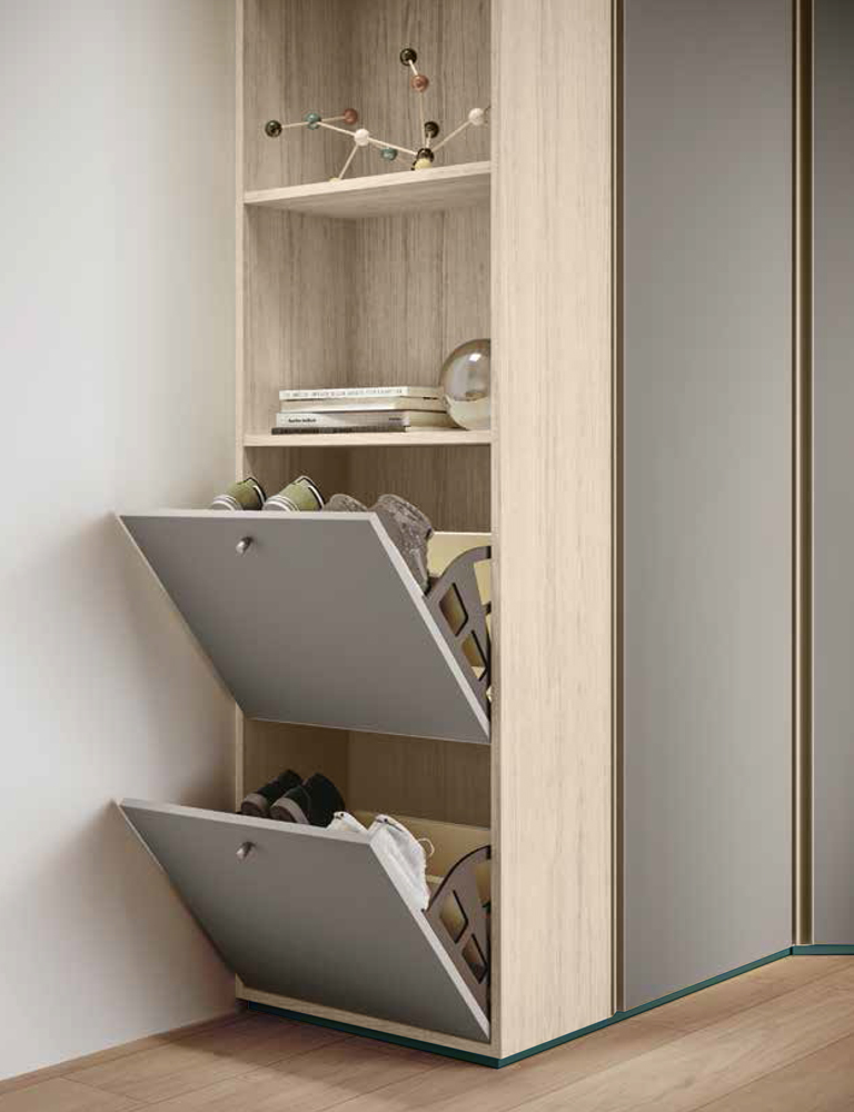 Cabina angolare per camerette, finitura Grigio seta e Olmo natura