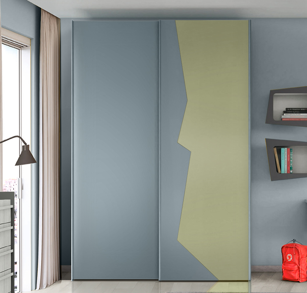 Armadio con 2 ante scorrevoli bicolore in finitura Oliva e Cadaques