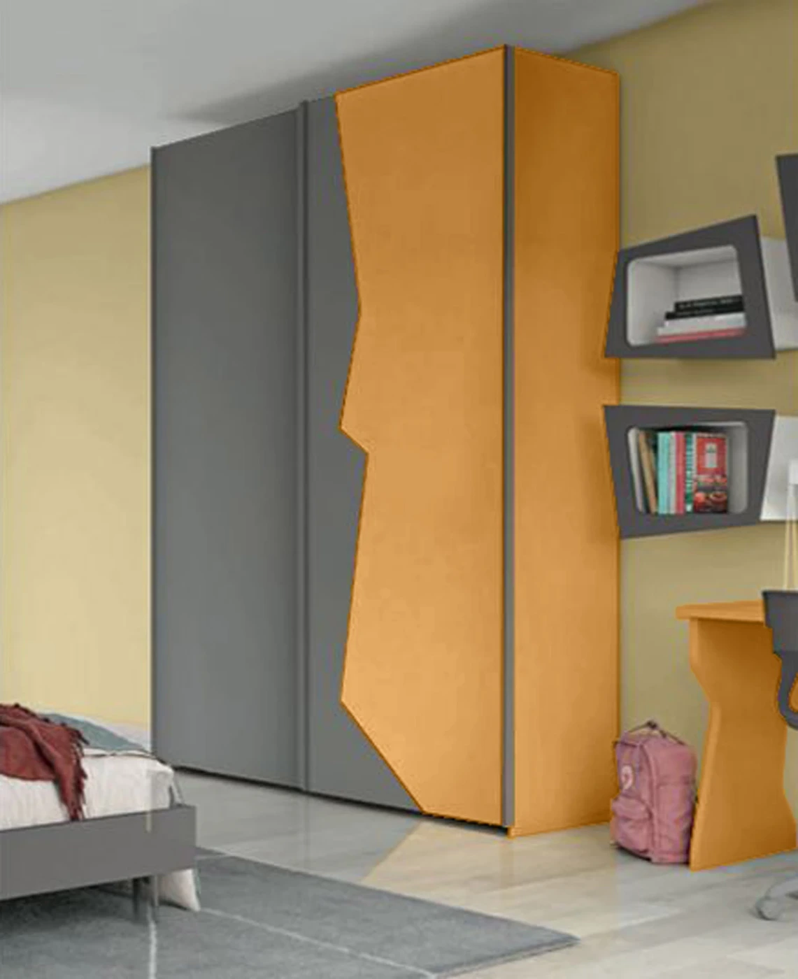 Armadio con 2 ante scorrevoli bicolore in finitura Grigio Titanio e Miele