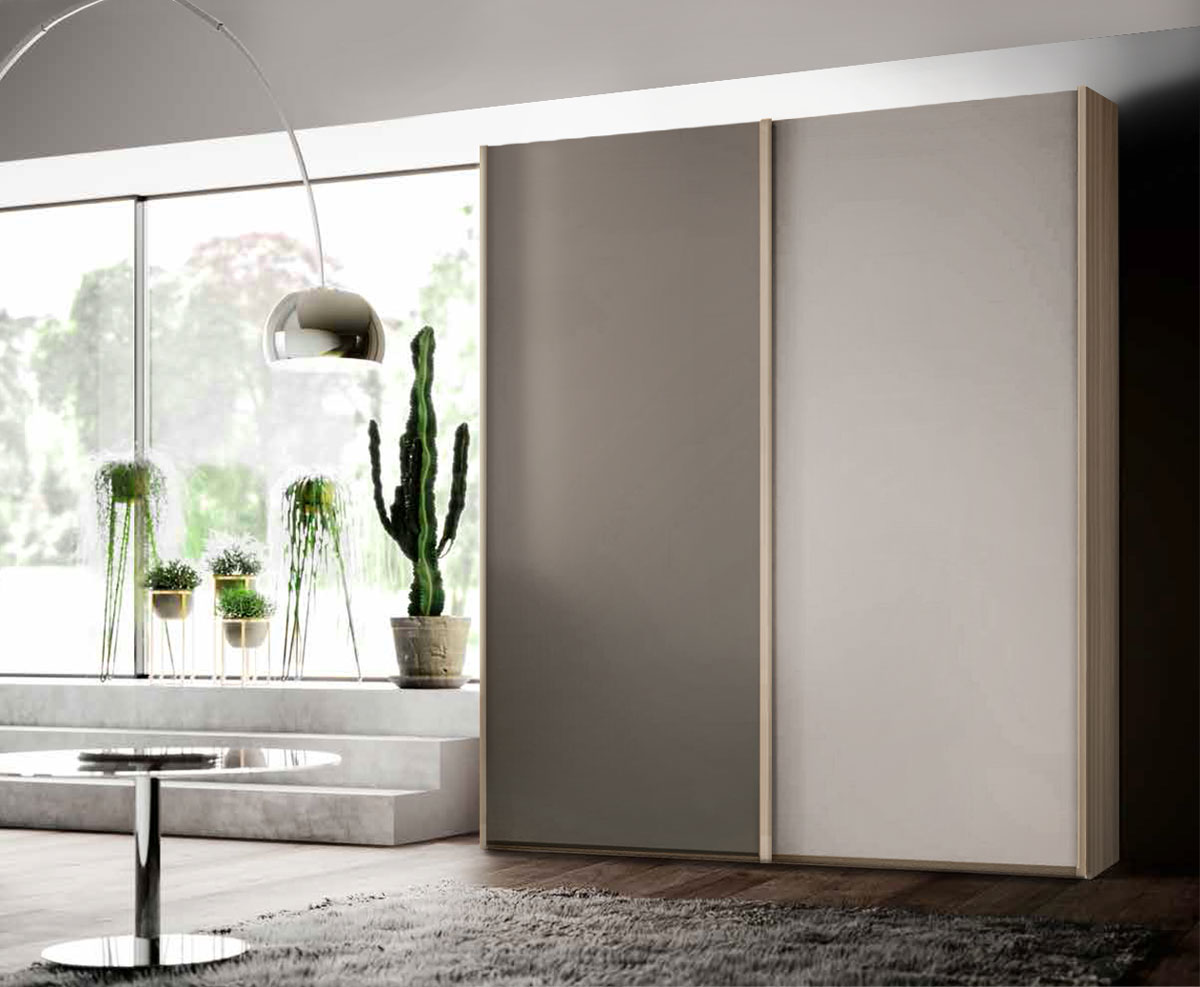 Armadio 2 ante scorrevoli Grigio Cenere, Grigio Seta e Olmo