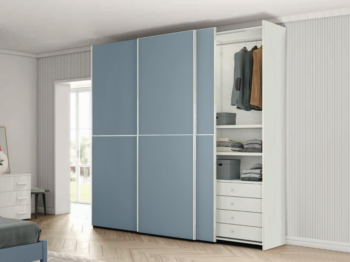 Camera matrimoniale Rovere bianco e Rovere gesso con armadio scorrevole