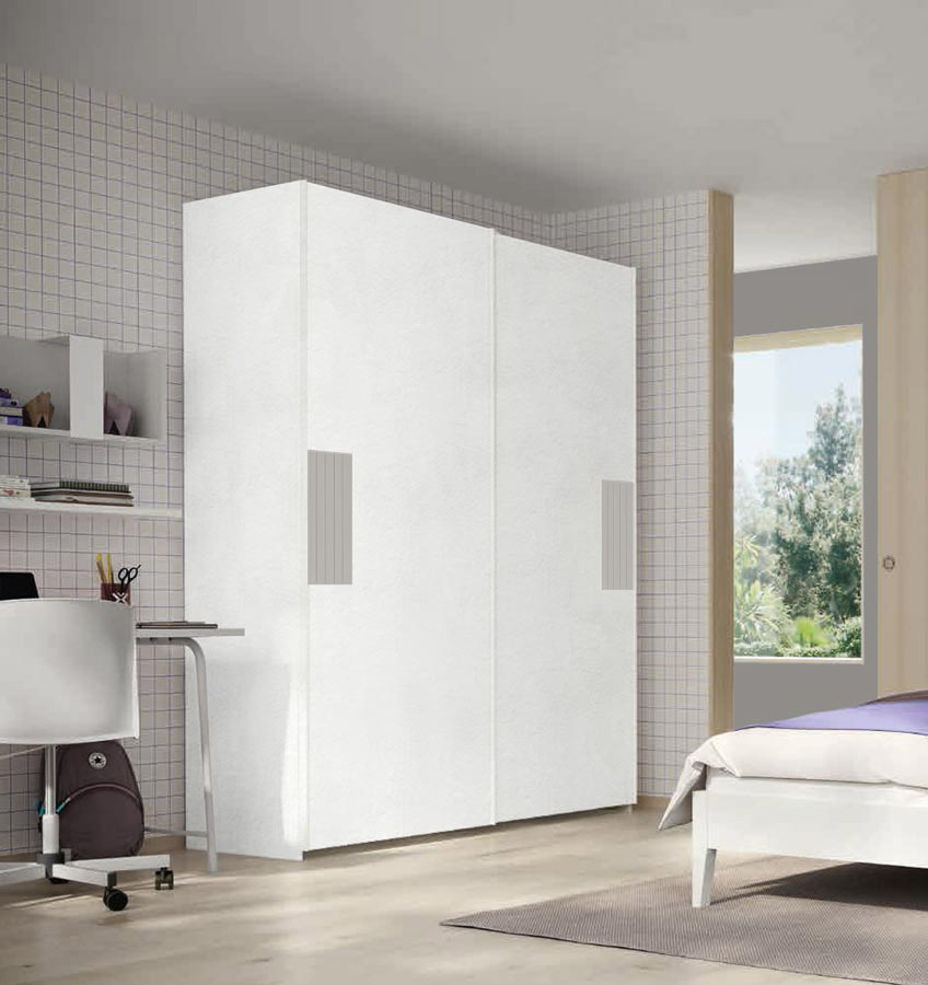 Armadio scorrevole Bianco opaco con inserti Grigio dorian