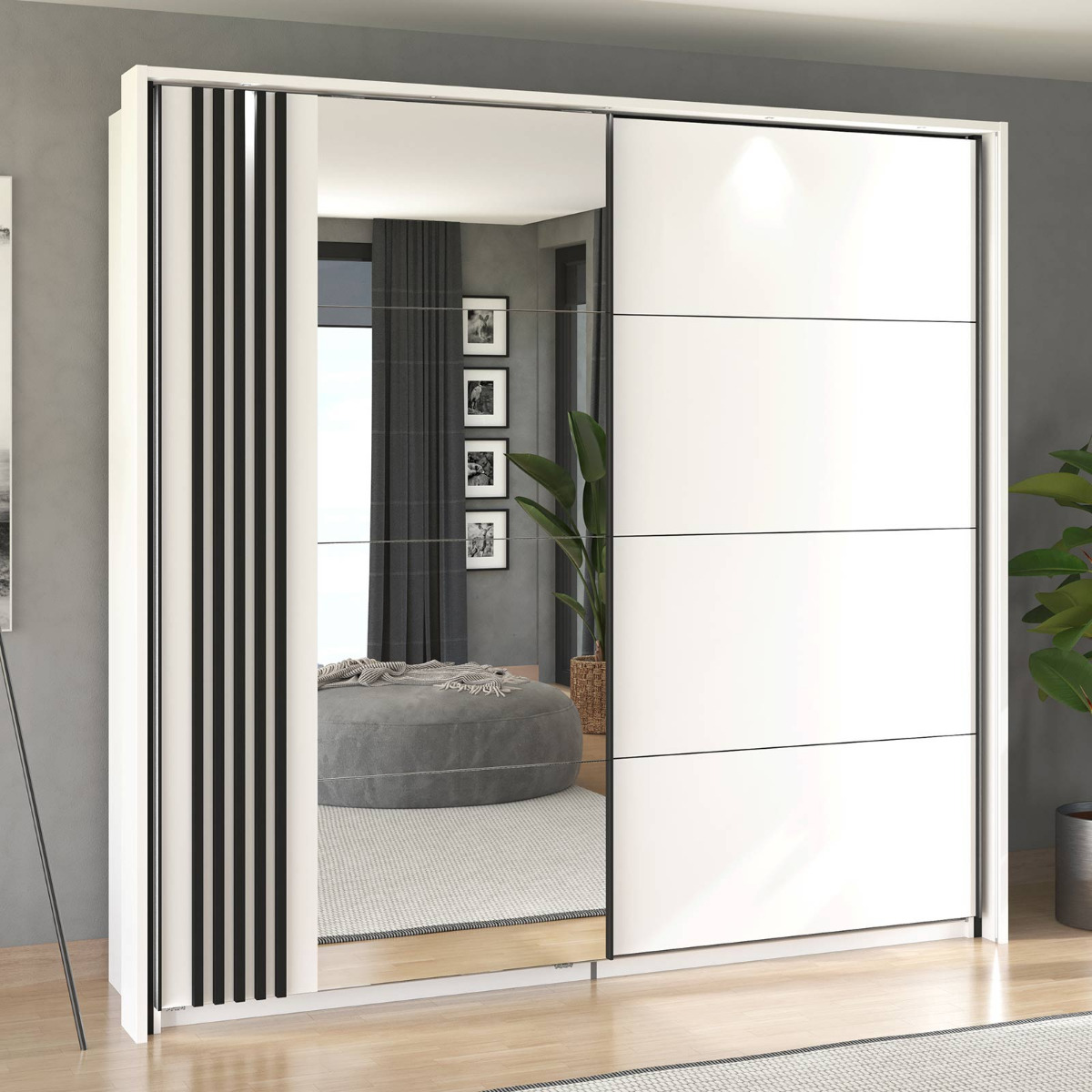 Armadio bianco moderno bicolore ante scorrevoli