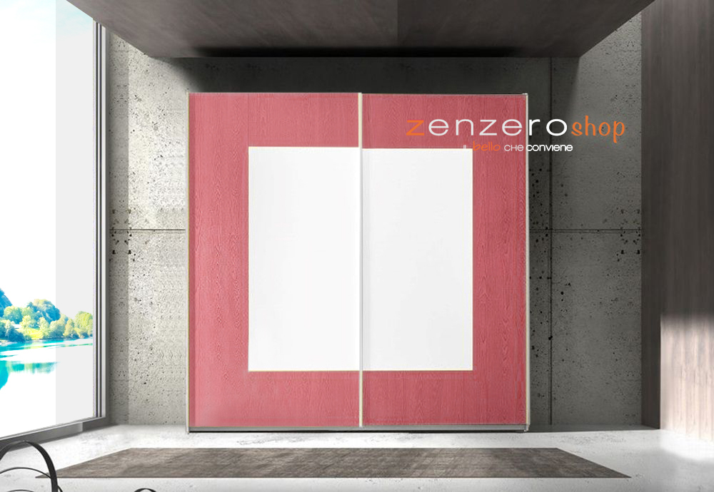 Armadio Square 2 ante scorrevoli bianco opaco e rosso