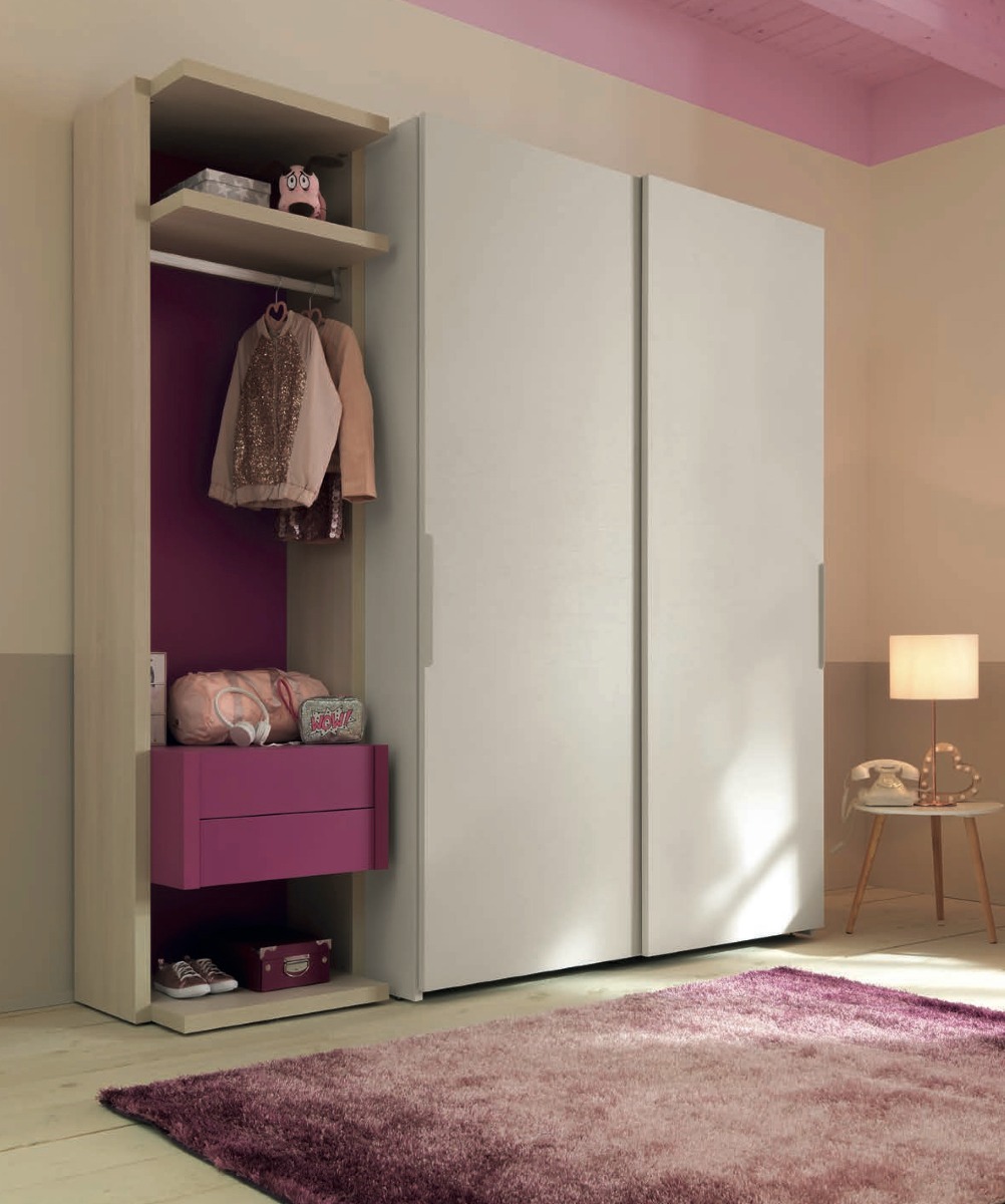 Armadio scorrevole L.155 Moretti Compact, Frassino Bianco