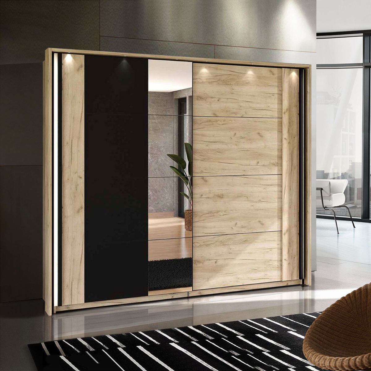 Armadio scorrevole con specchio stile industry