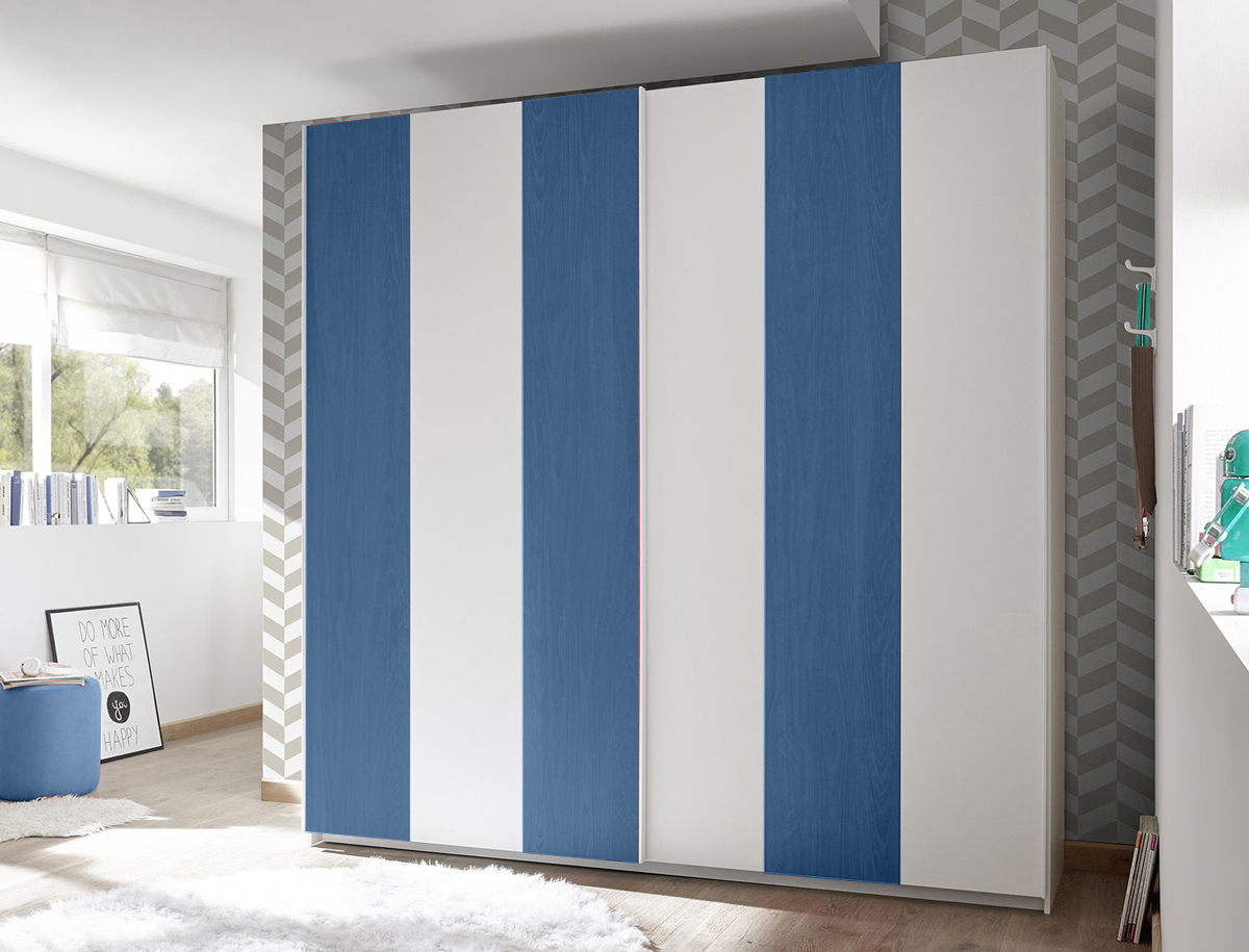 Armadio Vertigo 2 ante scorrevoli bianco opaco e blu
